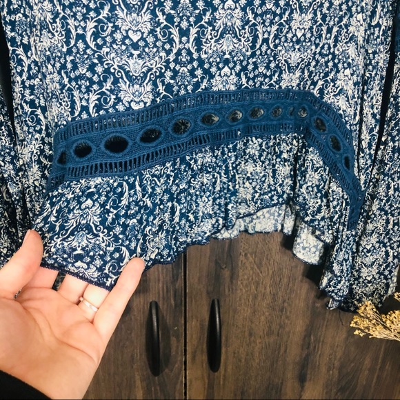 _🌼3/$30🌼Vintage Havana Printed Long Sleeve Open Back Top Medium - Picture 7 of 16